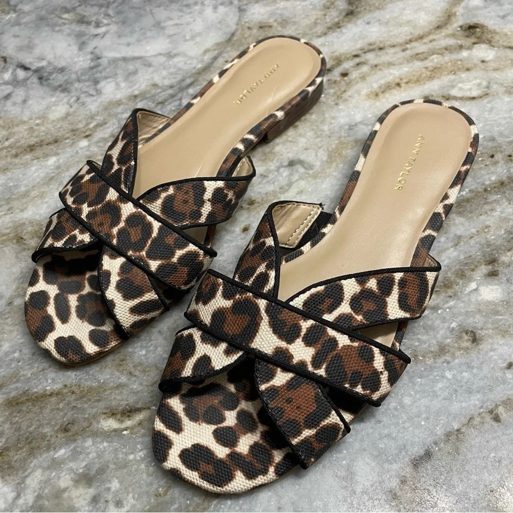 Ann Taylor Animal Print Slide Sandals